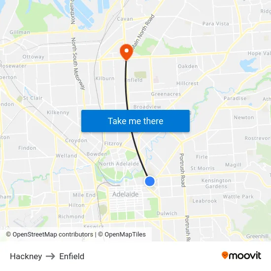 Hackney to Enfield map