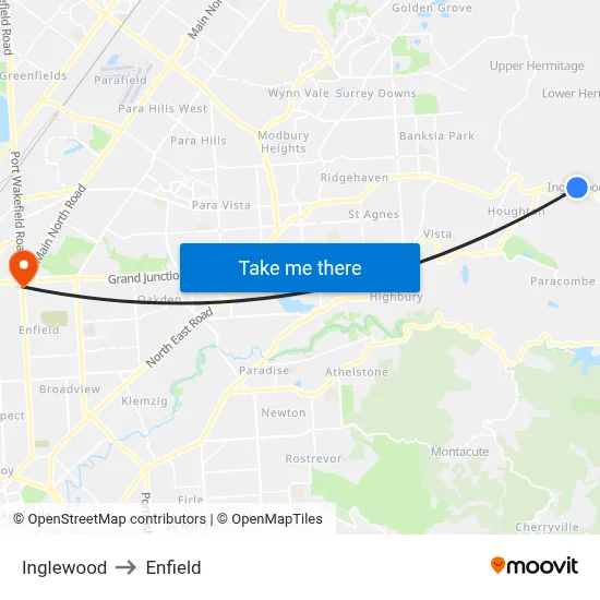 Inglewood to Enfield map