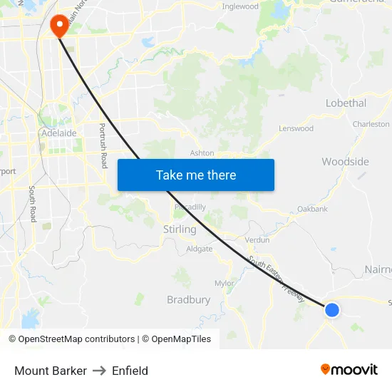 Mount Barker to Enfield map