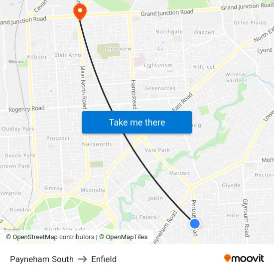 Payneham South to Enfield map