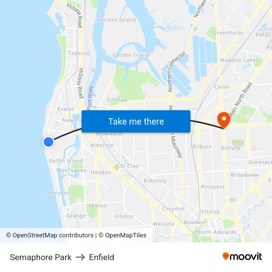 Semaphore Park to Enfield map