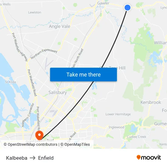 Kalbeeba to Enfield map
