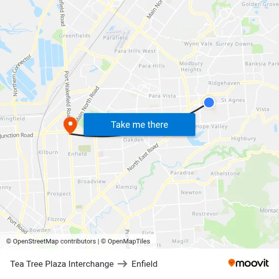 Tea Tree Plaza Interchange to Enfield map