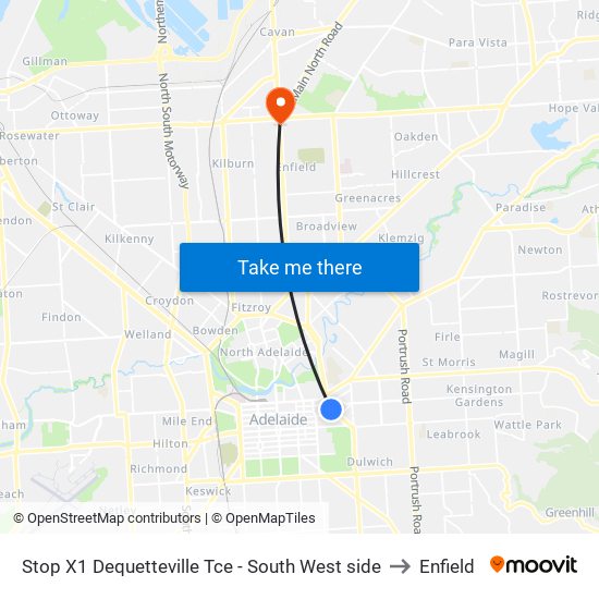 Stop X1 Dequetteville Tce - South West side to Enfield map