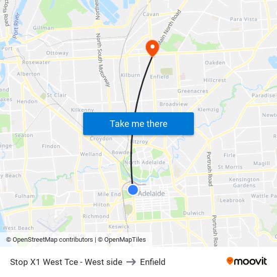 Stop X1 West Tce - West side to Enfield map