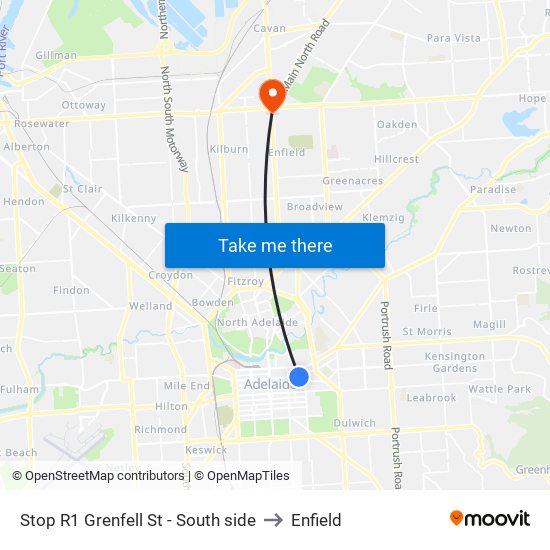 Stop R1 Grenfell St - South side to Enfield map