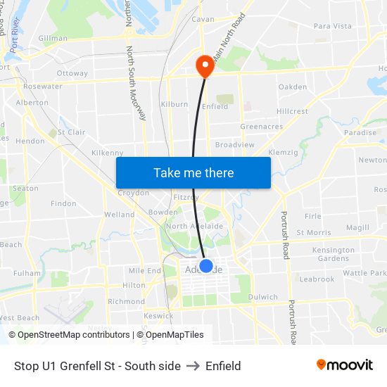 Stop U1 Grenfell St - South side to Enfield map