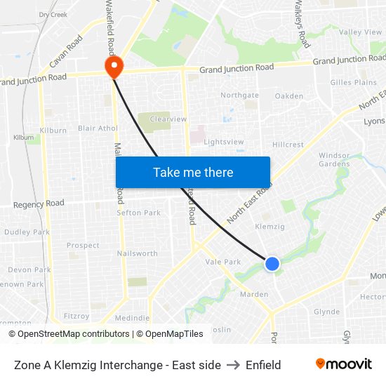 Zone A Klemzig Interchange - East side to Enfield map