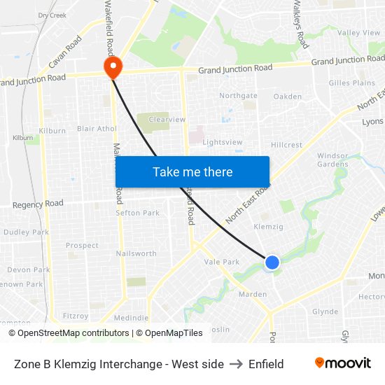 Zone B Klemzig Interchange - West side to Enfield map