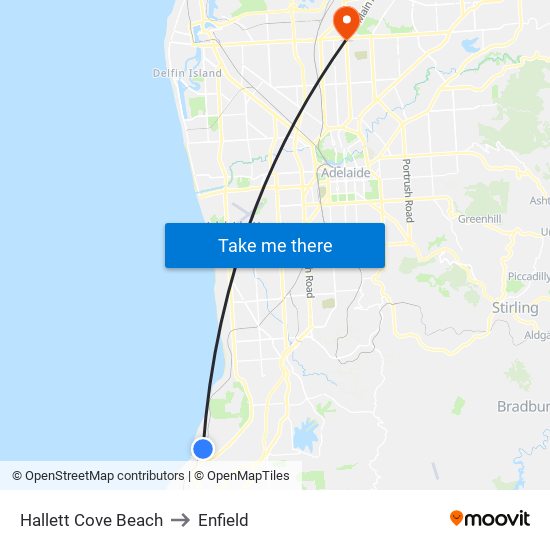 Hallett Cove Beach to Enfield map