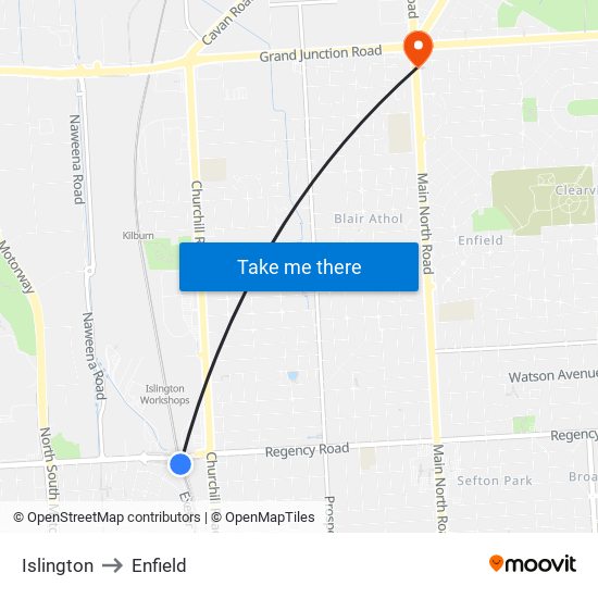 Islington to Enfield map