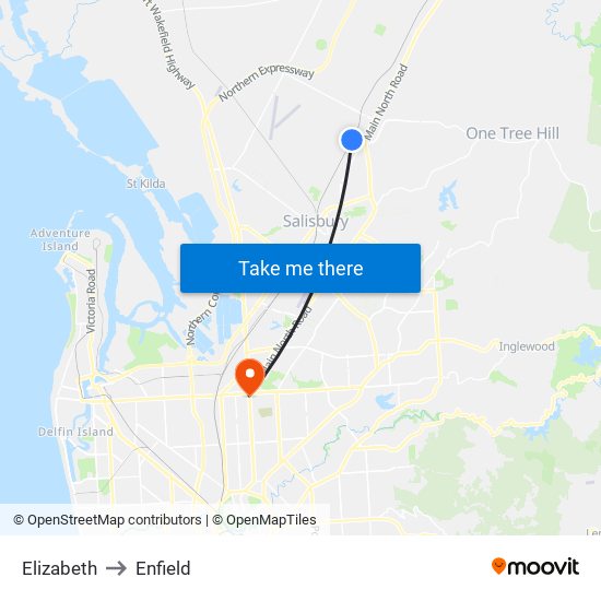 Elizabeth to Enfield map