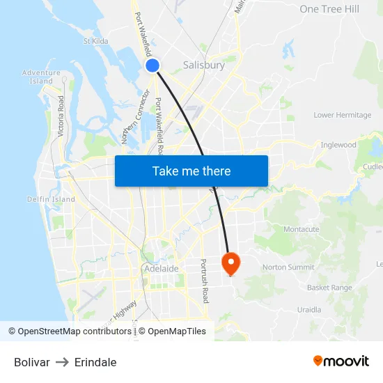 Bolivar to Erindale map