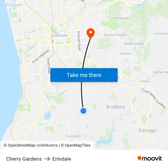 Cherry Gardens to Erindale map