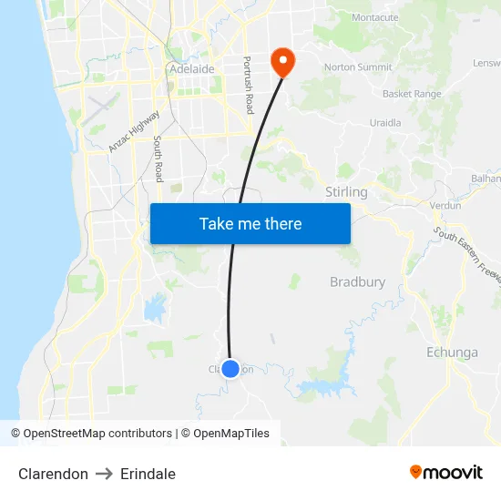 Clarendon to Erindale map