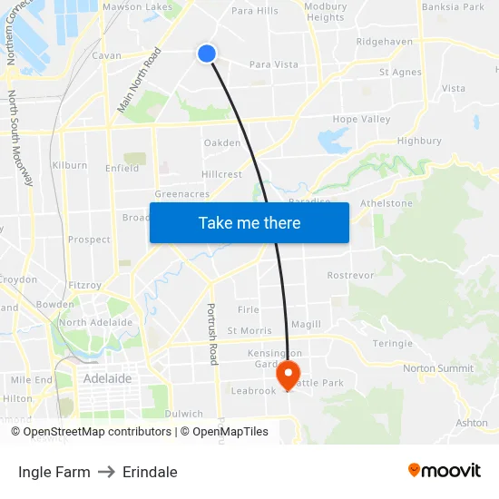 Ingle Farm to Erindale map
