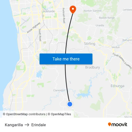 Kangarilla to Erindale map