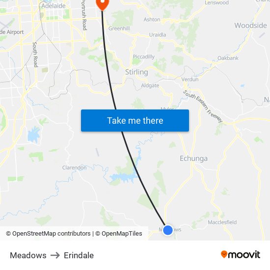 Meadows to Erindale map