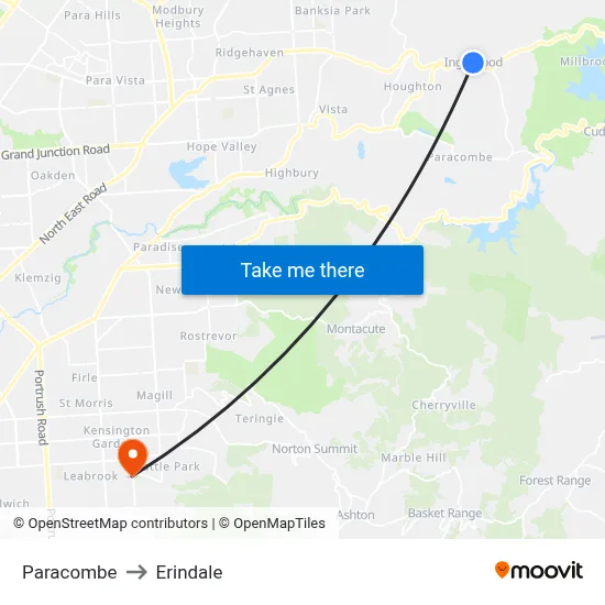 Paracombe to Erindale map