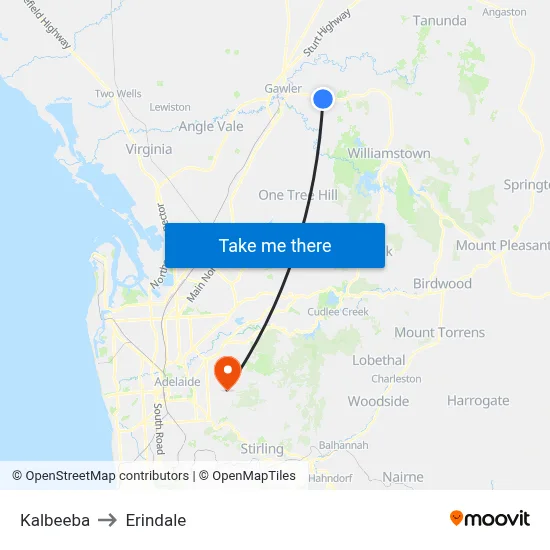 Kalbeeba to Erindale map