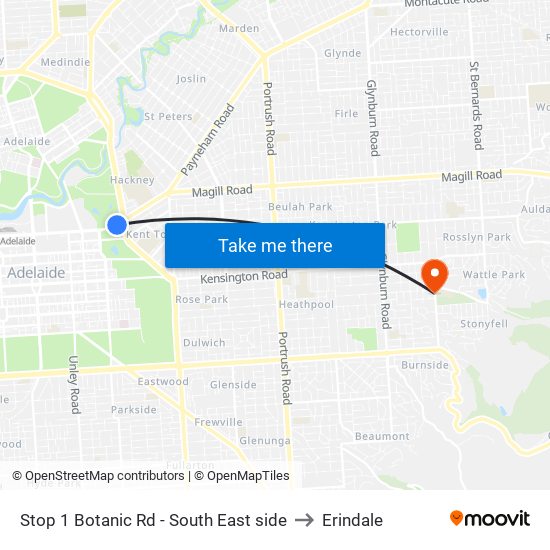 Stop 1 Botanic Rd - South East side to Erindale map