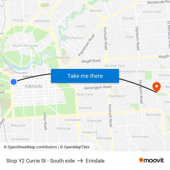 Stop Y2 Currie St - South side to Erindale map