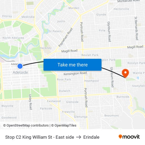 Stop C2 King William St - East side to Erindale map