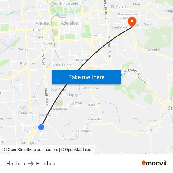 Flinders to Erindale map