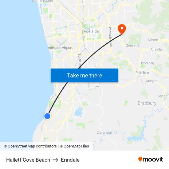 Hallett Cove Beach to Erindale map