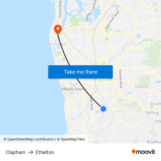 Clapham to Ethelton map