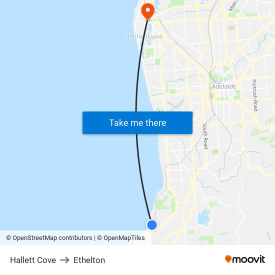 Hallett Cove to Ethelton map