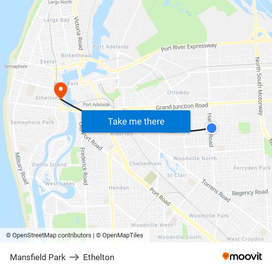 Mansfield Park to Ethelton map