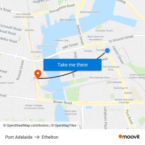 Port Adelaide to Ethelton map