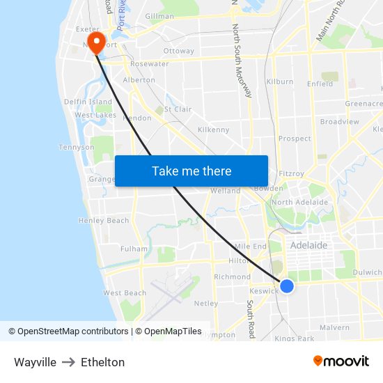 Wayville to Ethelton map