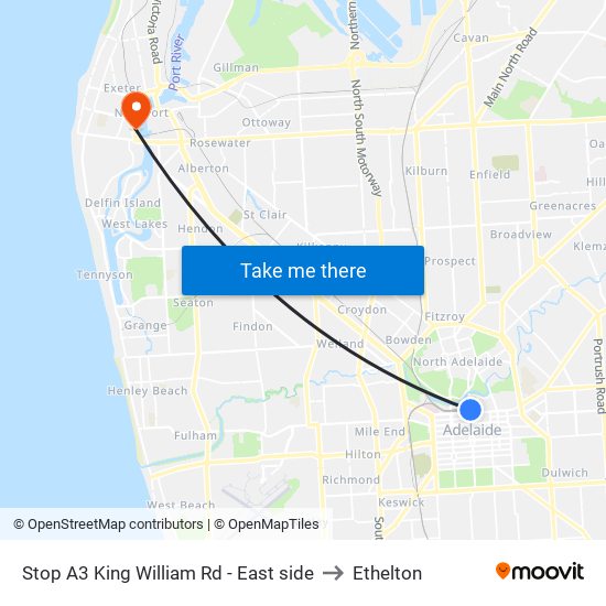 Stop A3 King William Rd - East side to Ethelton map