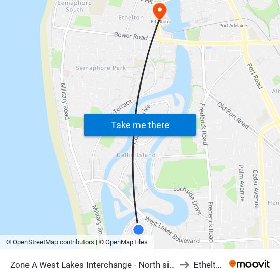 Zone A West Lakes Interchange - North side to Ethelton map