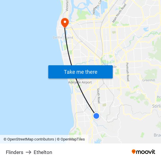 Flinders to Ethelton map