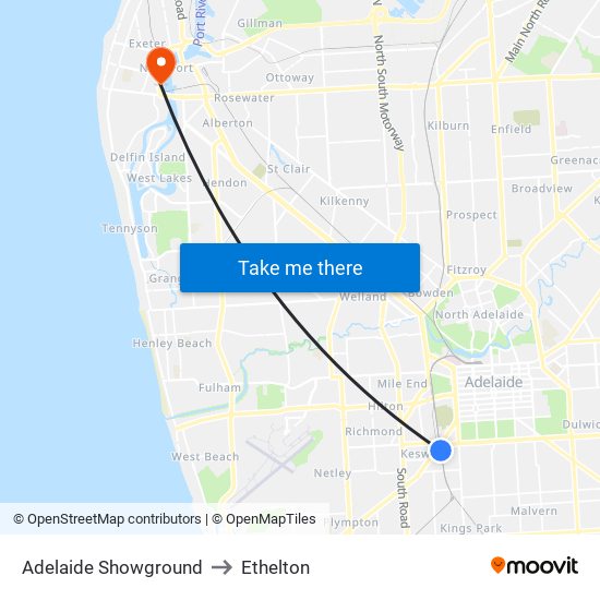 Adelaide Showground to Ethelton map