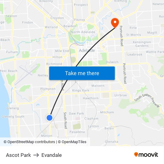 Ascot Park to Evandale map