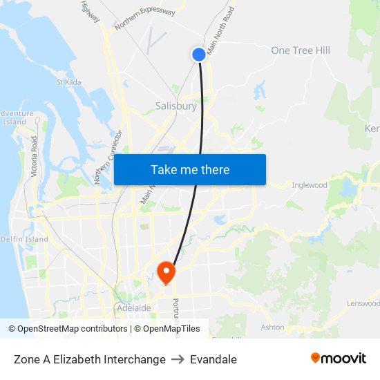 Zone A Elizabeth Interchange to Evandale map