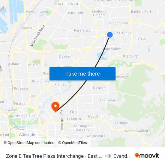 Zone E Tea Tree Plaza Interchange - East side to Evandale map