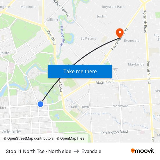 Stop I1 North Tce - North side to Evandale map
