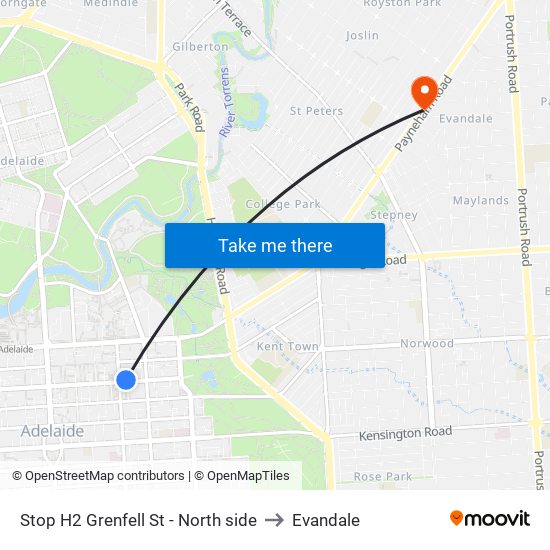 Stop H2 Grenfell St - North side to Evandale map