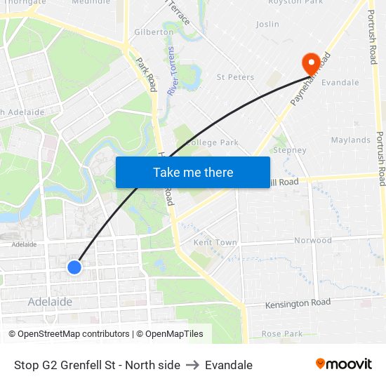 Stop G2 Grenfell St - North side to Evandale map