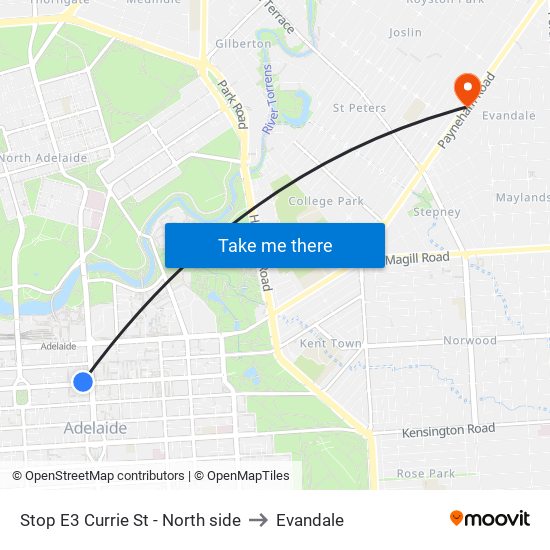 Stop E3 Currie St - North side to Evandale map