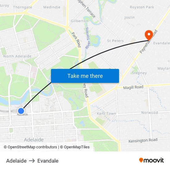 Adelaide to Evandale map