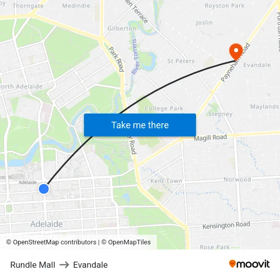 Rundle Mall to Evandale map