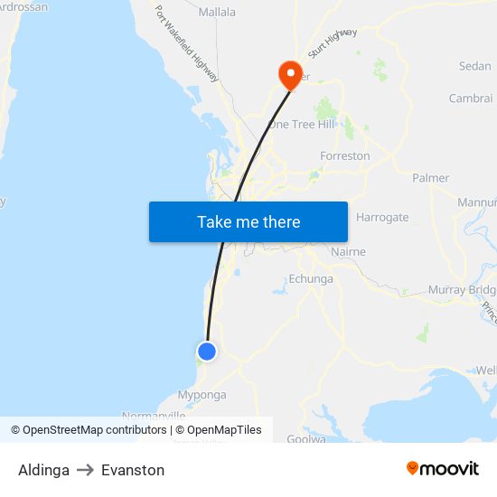 Aldinga to Evanston map