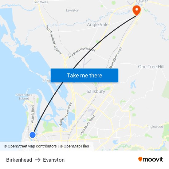 Birkenhead to Evanston map