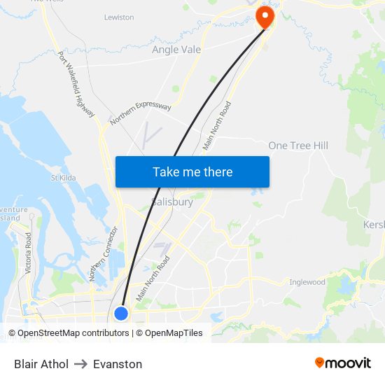 Blair Athol to Evanston map